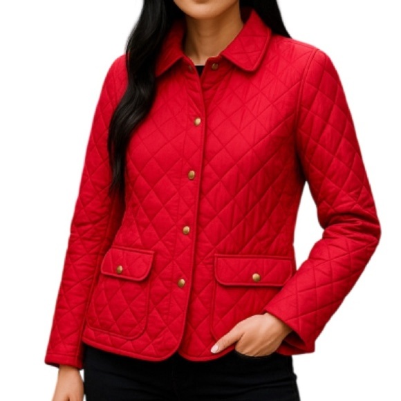 NORTHERN REFLECTIONS Quilted Barn Jacket Red Collar Snap Pockets Equestrian M - Picture 1 of 12